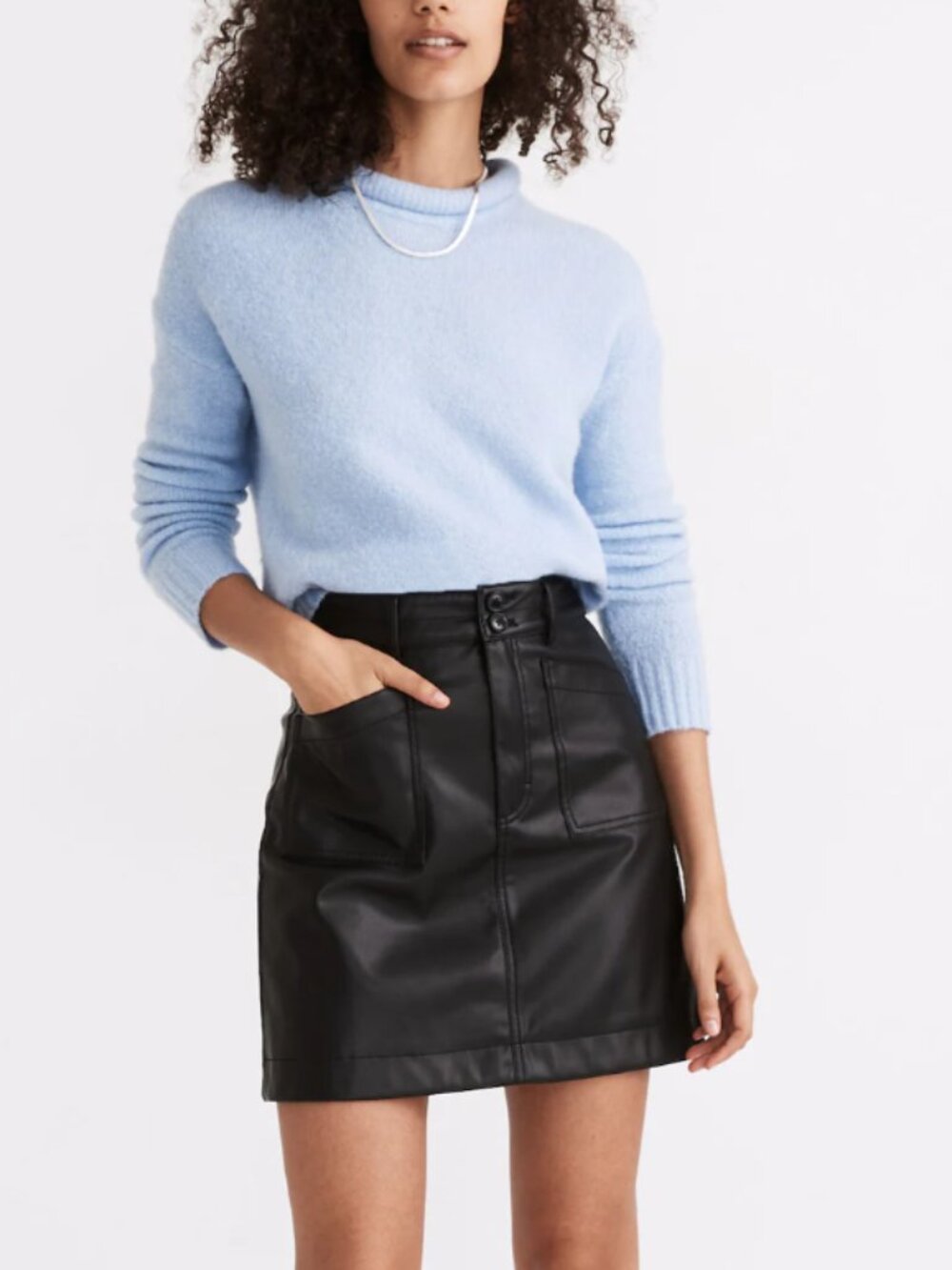Madewell Vegan Leather A-Line Mini Skirt Black Size 12 NWT Pockets MB001